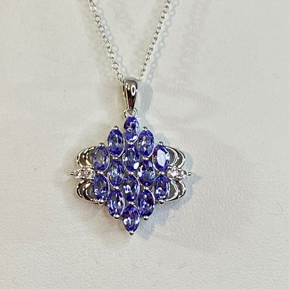 Tanzanite Necklace Pendant Women's Sterling Silver Cluster Floral Elegant 3.08ct